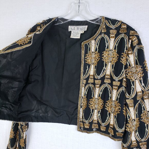 Vintage A.J.BARI Silk Jacket Blazer Beaded Sequined Bohemian size S Baroque Boho - Picture 10 of 15